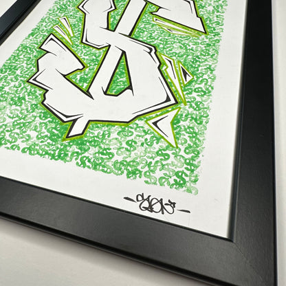 Dollar Stamp Original Artwork Framed Close Up Tag